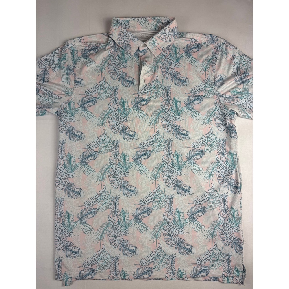 Straight Down Polo Shirt Large Pink Tropical Palm Leaf Fairmont Orchid Hawaii